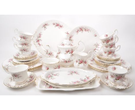 Royal Albert - Lavender Rose - A collection of 1961 bone china tea service pieces, including a teapot, eight teacups, eight s