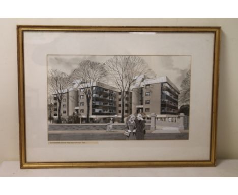 Lawrence Stangroom"Blythswood, Osbourne Road, Newcastle-Upon-Tyne" - an architectural elevationPen, ink and monochrome gouach