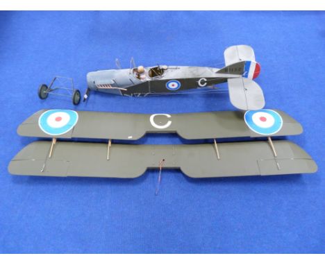 A large scale radio controlled model of a WW1 Bi-plane, petrol engine, B1152, green with multi coloured decals. L131cm wingsp