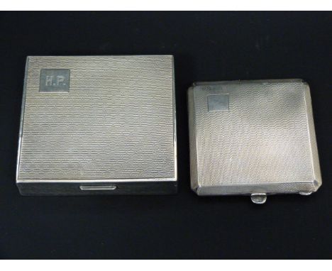 Silver engine turned cigarette box and a similar compact. (2). 