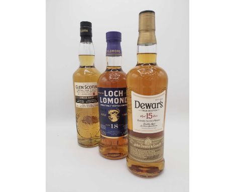 Glen Scotia 2000 Single Cask Bourbon Barrel, bottled 2021 (1)Dewar's 15YO Double Aged (1)Loch Lomond 18YO (1)Dewar's 8YO Ille