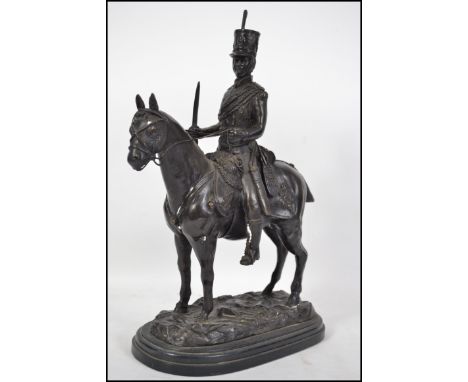 Believed John Skeaping, (1901-1980) a patinated bronze study of a mounted French light cavalry Hussar with death's head emble