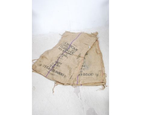 A collection of vintage Hessian sacks approximately 10 some with striped details &nbsp;- ideal for upholstery projects etc