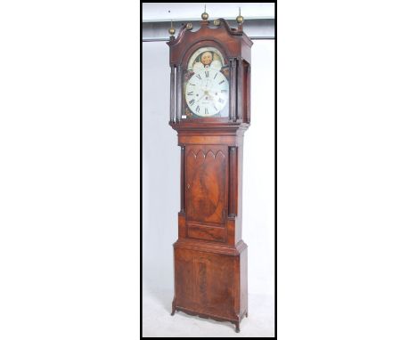 A large Georgian early 19th century mahogany cased musical moon phase&nbsp;longcase clock&nbsp;with swan neck pediment, with 