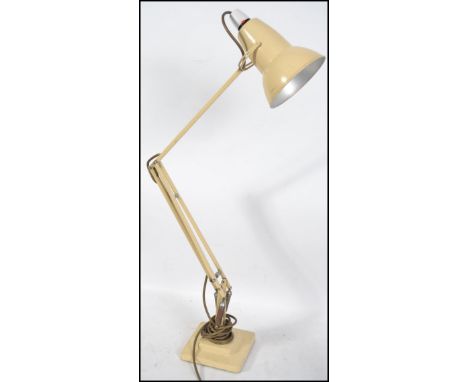 A vintage mid 20th century Herbert Terry 2 step square base anglepoise Industrial desk lamp with pendant shade finished in cr