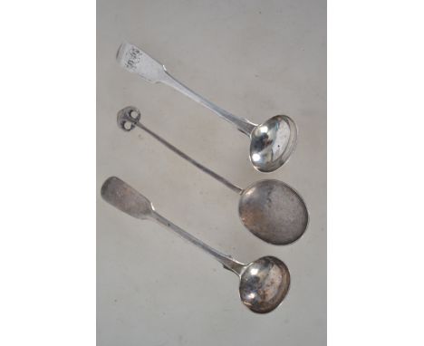 A silver hallmarked Roman style spoon hallmarked by WK &amp; Co, Birmingham 1937, a silver condiment ladel being Edinburgh ha