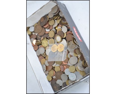 A collection of coins to include pre and post decimal examples, American and Continental coins, tokens, Middle Eastern coins 