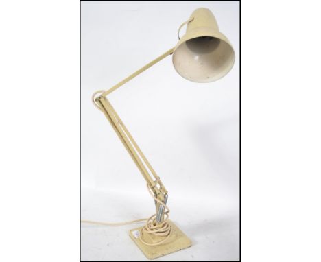 A vintage mid 20th century Herbert Terry 2 step square base anglepoise Industrial desk lamp with pendant shade finished in cr