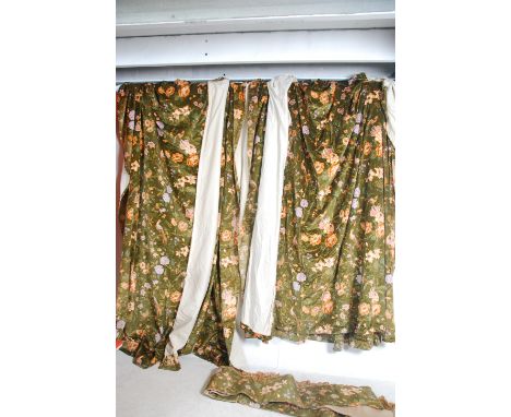 A group of 4 20th century retro velvet curtains with floral pattern each approx 6 feet wide with a 7.5 foot drop along with s