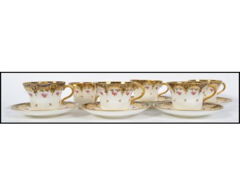 A late 19th century / early 20th century bone China tea service by Paragon consisting of six cups and five saucers.