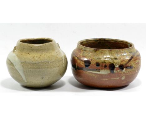 JOANNA WASON (born 1952) for Leach Pottery; two stoneware pots, one with lug handles, impressed JW and St Ives marks, largest