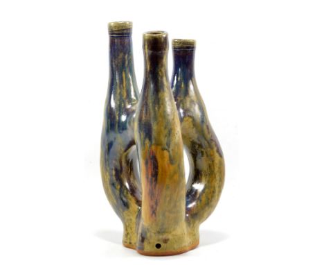 CECIL BAUGH (1908-2005); a multi-necked stoneware sculpture, streaky blue and turquoise glaze, painted signature and date of 