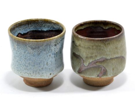 DAVID LEACH (1911-2005) for Lowerdown Pottery; a stoneware yunomi, ash glaze over tenmoku with wax resist decoration, collect