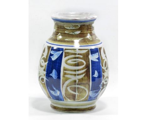 ALAN CAIGER-SMITH (born 1930) for Aldermaston Pottery; an early tin glazed earthenware vase, painted ACS mark, probably made 