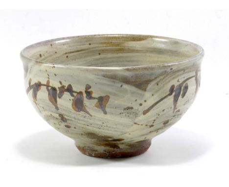 JIM MALONE (born 1946); a stoneware footed bowl, iron decoration on hakeme ground, impressed JM and A for Ainstable marks, di