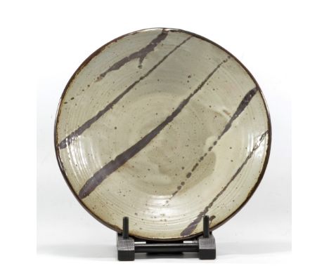 JANET LEACH (1918-1997) for Leach Pottery; a large open stoneware dish, wax resist decoration, impressed JL and St Ives marks