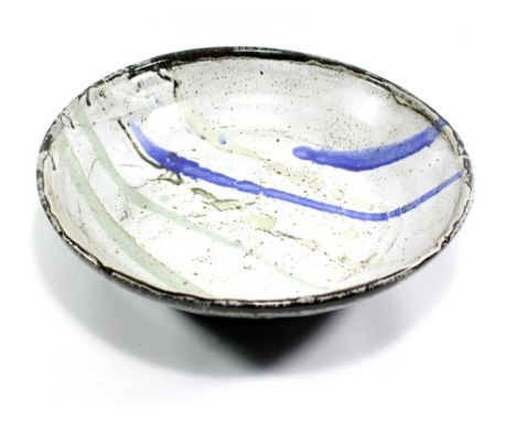 TREVOR CORSER (1938-2015) for Leach Pottery; a open stoneware dish, wax resist decoration, impressed TC and St Ives marks, di