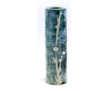 WILLIAM MARSHALL (1923-2007) for Leach Pottery, a cylindrical white stoneware vase, wax resist decoration, incised WM and St 