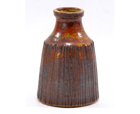 IAN AULD (1926-2000); a tapered stoneware vase with incised decoration, painted IA mark, height 14cm (D).   CONDITION REPORT: