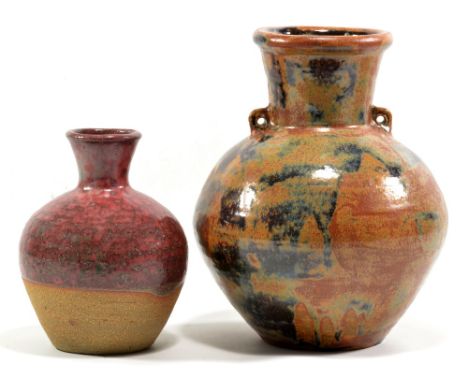 TREVOR CORSER (1938-2015) for Leach Pottery; a stoneware bottle with lug handles, impressed TC and St Ives marks, height 28cm