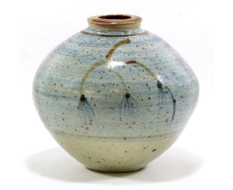 DAVID LEACH (1911-2005) for Lowerdown Pottery; a stoneware globular vase, willow tree motif on speckled blue/grey ground, imp