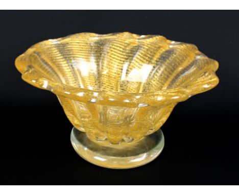 ATTRIBUTED TO BAROVIER & TOSO; a Cordonato d'Oro design footed bowl, height 14.5cm, width 30cm.  CONDITION REPORT: This item 