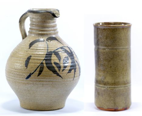 ROBERT TINNYUNT (born 1940); a large stoneware jug, brush decoration on speckled oatmeal ground, impressed TR mark, made in t