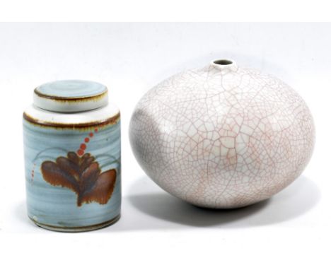 DAVID LEACH (1911-2005) for Lowerdown Pottery; a porcelain globular vase covered in pink crackle glaze, impressed DL mark, he