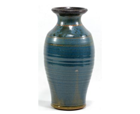 MICK ARNUP (1925-2008); a stoneware vase, mottled blue and green glaze, painted signature and date of 1998, height 28.5cm (D)