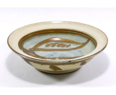 MICHAEL CARDEW (1901-1983) for Wenford Bridge Pottery; a stoneware dish with Vume lily decoration, impressed MC and pottery m