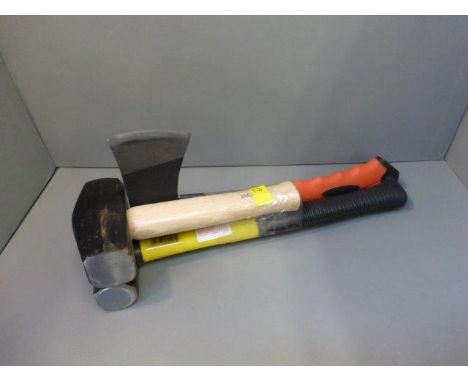 A miniature sledge, axe and club hammer set. 