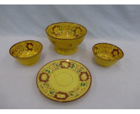 Four pieces of 19th Century yellow lustre ceramic tableware.