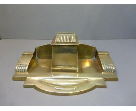 A good quality Art Deco brass desktop inkstand.