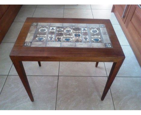 Severin Hansen for Haslev, a rosewood coffee table with Royal Copenhagen ceramic tiles by Nils Thorsen.