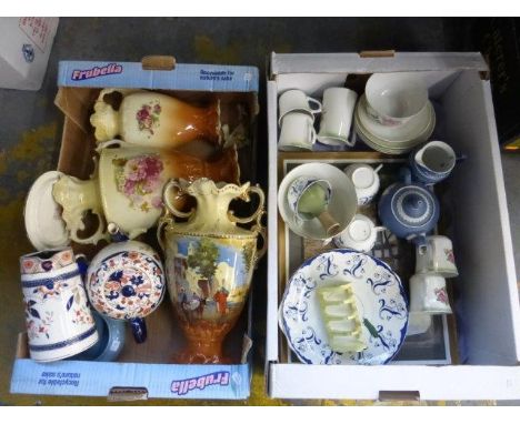 Two boxes of assorted ceramics including a Carltonware 'Leaf' four slice toastrack, an Oriental vase with impressed mark etc.