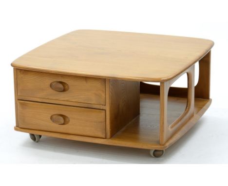 AN ERCOL COFFEE TABLE, 80CM X 80CM, 1970'S