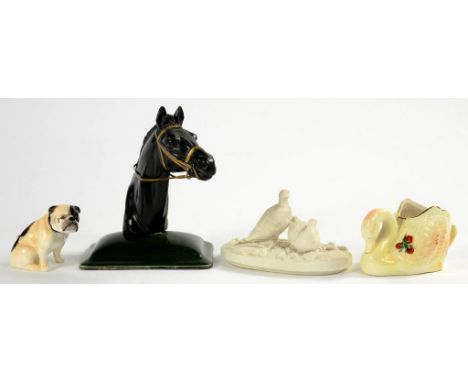 THREE VARIOUS JAPANESE LACQUER BOXES, A PATINATED BRASS KORO AND COVER, A SPELTER SCULPTURE OF AN ELEPHANT AND ANOTHER ITEM, 