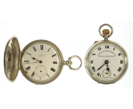 A SILVER KEYLESS LEVER WATCH, THE ENAMEL DIAL INSCRIBED SIMPSONS (BRIGHTON) LTD, QUEENS ROAD BRIGHTON, IMPORT MARKED LONDON 1