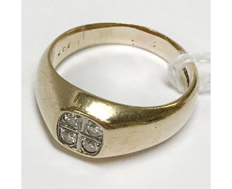 9CT FOUR STONE DIAMOND GENTS RING - APPROX 5.7 GRAMS SIZE T