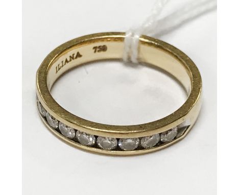 18CT GOLD HALF ETERNITY RING SIZE N SET WITH DIAMONDS - 5 GRAMS APPROX