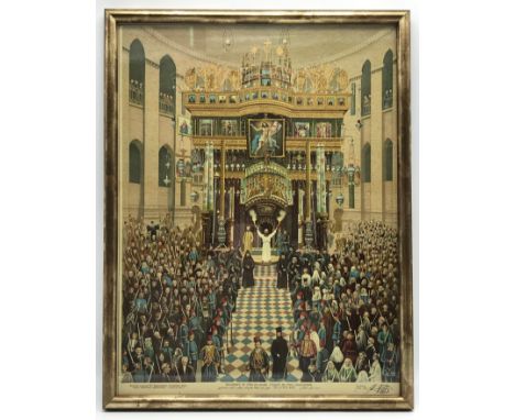 ANTIQUE FESTIVAL OF HOLY FIRE COLOURED PRINT (1906) APP.SIZE: 35cm x 45cm (FRAMED)ACCEPTABLE CONDITION