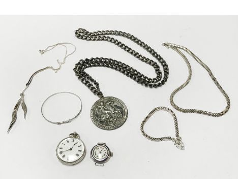 H/M POCKET WATCH &amp; OTHER JEWELLERY, ITEMS INCL SILVER &amp; ENAMEL WATCH