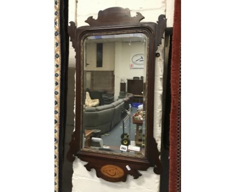 ANTIQUE INLAID MAHOGANY BEVELLED WALL MIRROR 85CM (H) X 40CM (W)