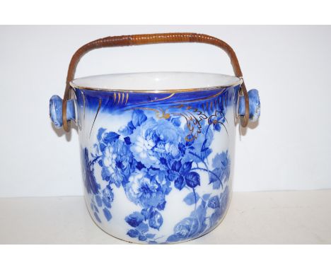 Doulton Gloire-De.Dijon blue and white handled ceramic bucket Height-25cm 