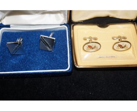 Cased pair of Stratton enamel cufflinks depicting vintage motorcars together with a further pair of cufflinks   