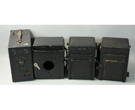 A selection of plate cameras to include Butchers Midg falling plate camera, Kershaw patent reflex body and Marion Soho body E