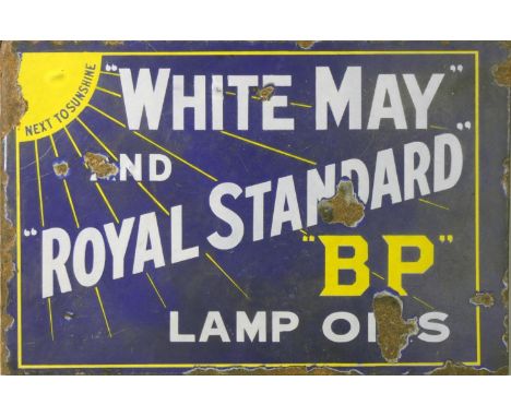 A vitreous enamel, double sided, wall mounted, advertising sign, BP lamp oils, 30 x 46 cm. 