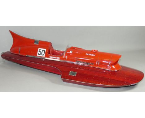 A model of the Timossi - Ferrari racing hydroplane Arno XI, (1951), with polished, planked and pinned mahogany hull, chrome-p