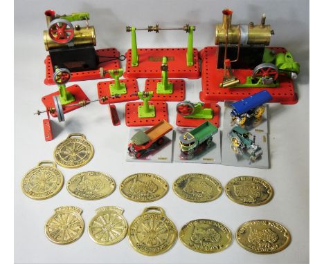 A collection of Mamod steam engines and accessories, to include a lineshaft, workshop, polishing machine, grinding machine, p
