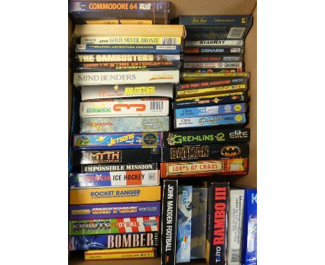 Approximately forty Commodore 64 cassette tape games, to include Beau-Jolly Value Pack, Gremlins 2, Batman, Out Run, Ghouls '